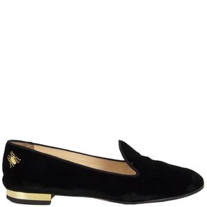 Charlotte Olympia black velvet ballerina flats with bee embroidery